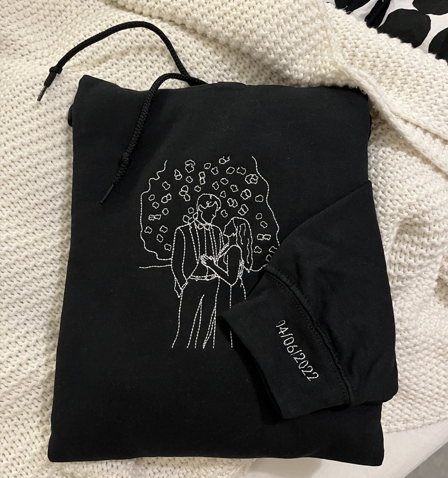 Embroidered Loversdovey Couple Photo Hoodie