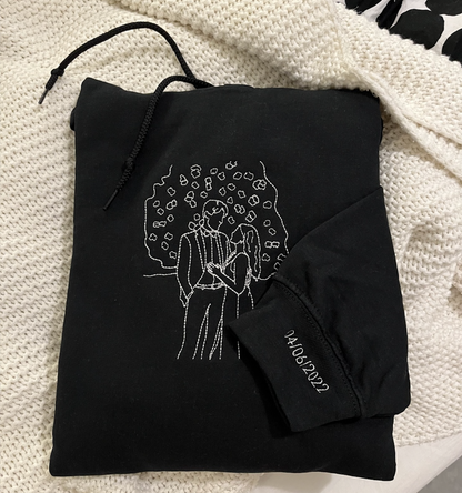 Embroidered Loversdovey Couple Photo Hoodie
