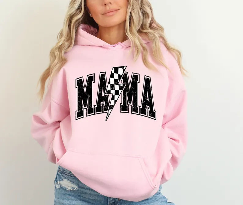 Mama Varsity Shirt, Dada Shirt, Checkered Mom Shirt, Mother's Day Gift, Lightning Bolt Mama Sweatshirt, Father's Day Gift, Gift for Mom