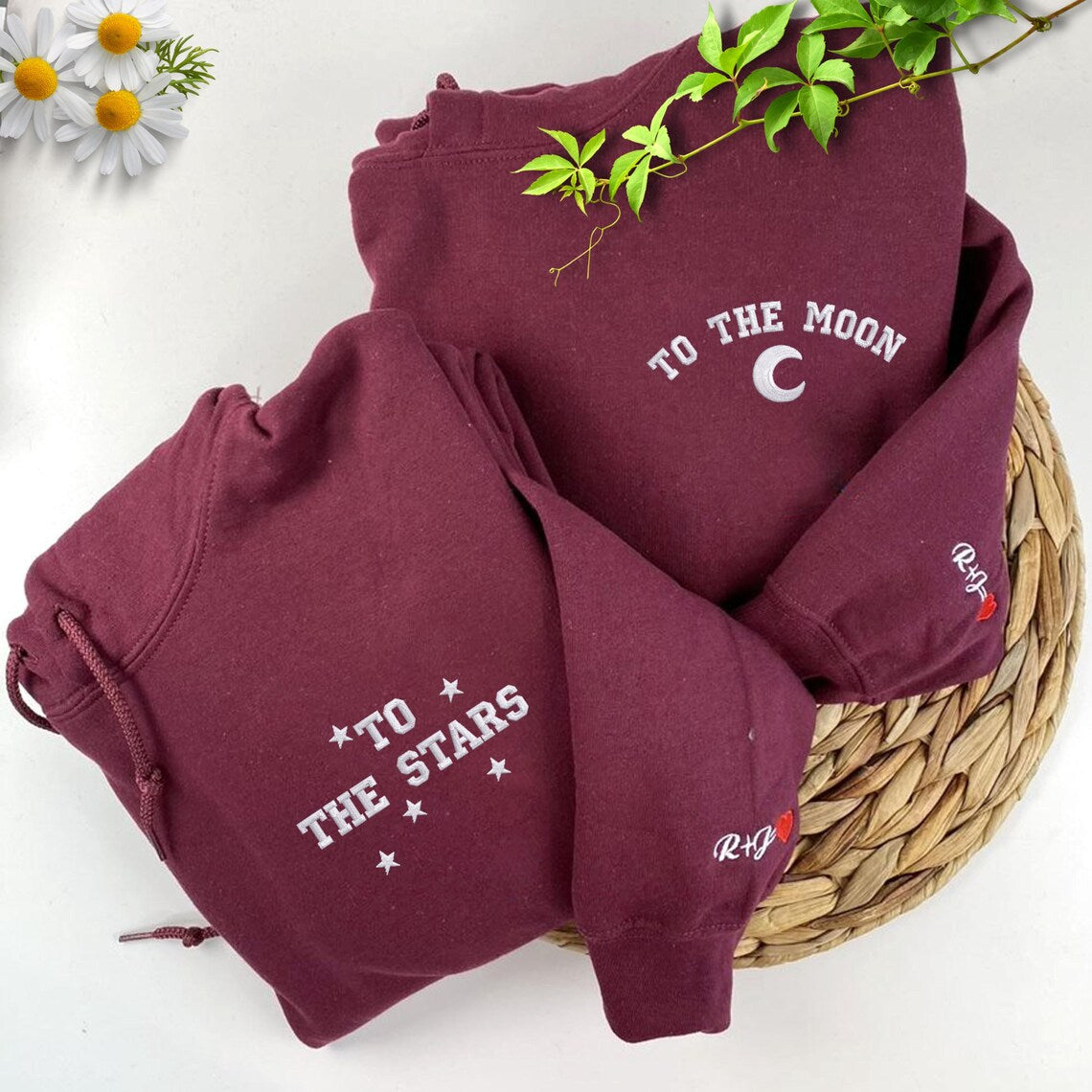Customizable To The Moon Stars Couples Hoodie