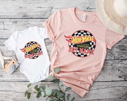 Custom Hot Mess A Little Stressed Boy Mama, Hot Wheels, Racecar Sweatshirt