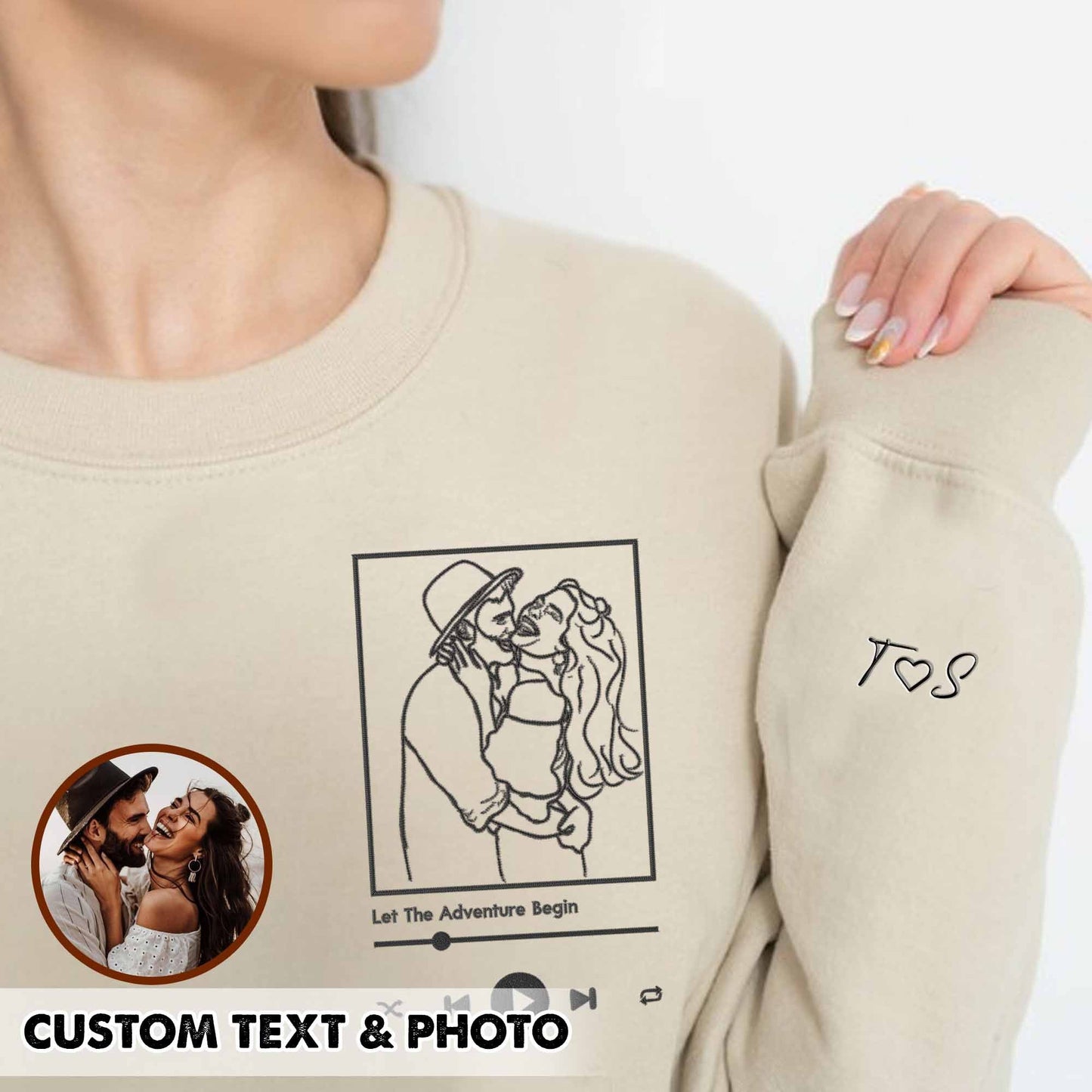 Custom Photo Love Song For Couple Embroidered Crewneck/Hoodie/T-shirt
