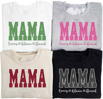 Custom Mom Glitter Embroidered T-shirt &Sweatshirt With Loving children‘s Name