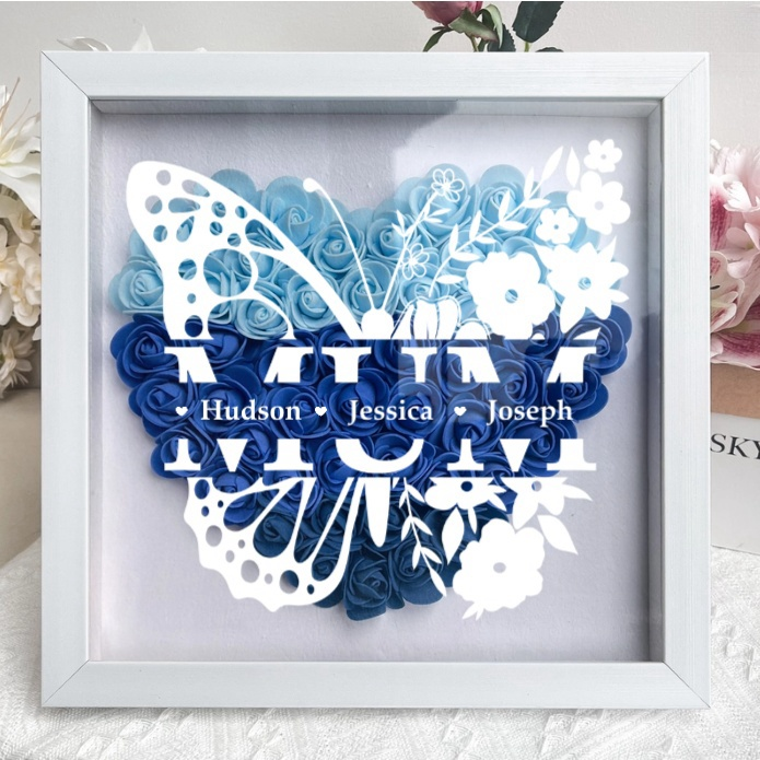Personalized Butterfly Version Flower Shadow Box - Gift For Mom Custom Children Names
