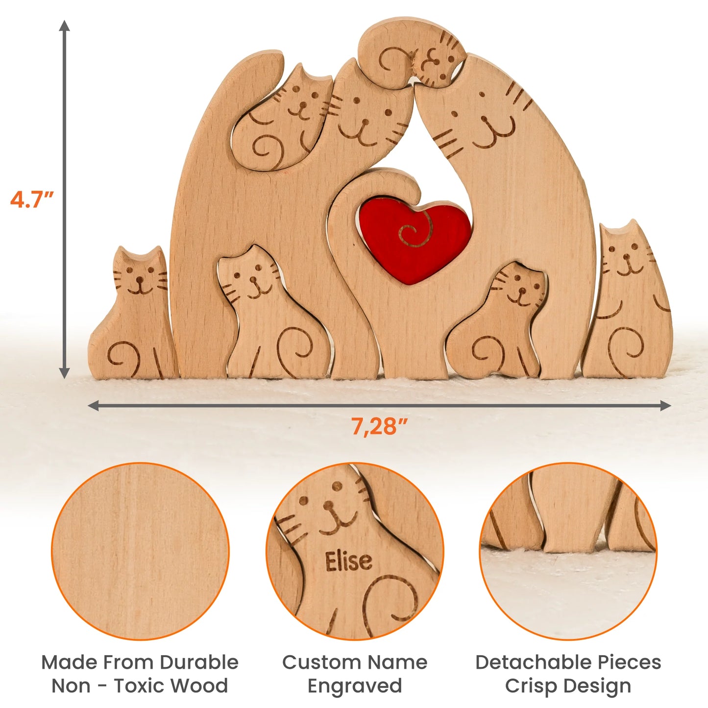 Cat Family - Personalized Wooden Cat Family Puzzle