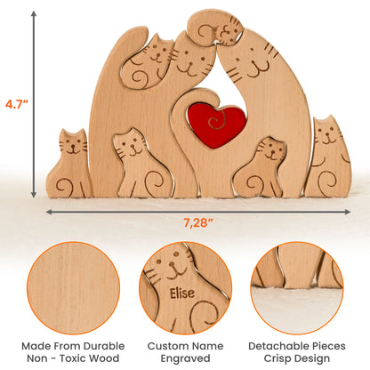 Cat Family - Personalized Wooden Cat Family Puzzle