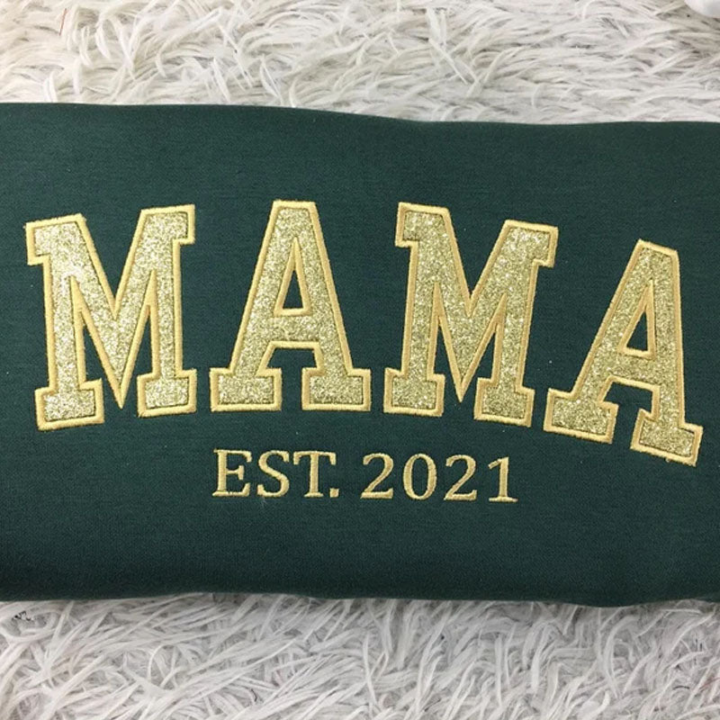 Custom Applique Glitter Embroidery Mom Sweatshirt - Mother's Day Gift