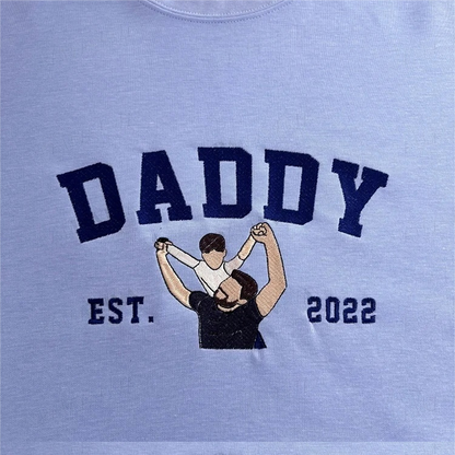 Custom Embroidered Sweatshirt with Photo – Personalized Dad Mama Shirt, Family Name Sweater,Custom Parent Photo Shirt, Est. Year Sweater