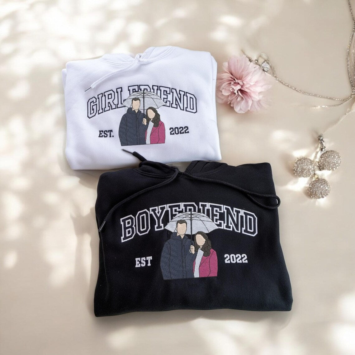 Loversdovey Personalized Embroidered Photo Couple Boyfriend and Girlfriend Matching Sweatshirts
