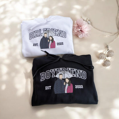 Loversdovey Personalized Embroidered Photo Couple Boyfriend and Girlfriend Matching Sweatshirts
