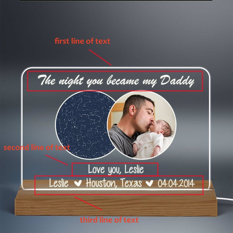 Personalized Star Map Photo LED Night Light, The Night You Became My Dad