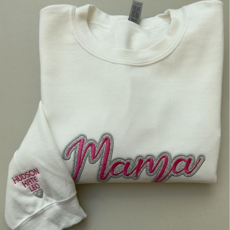 Mama Glitter Embroidered Sweatshirt - Comfortable & Stylish Mom Gift in Multiple Colors