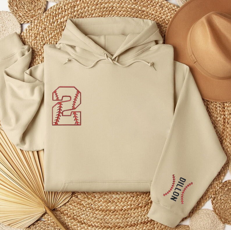 Personalized Baseball Embroidered Hoodie – Custom Number & Name for Sports Lovers
