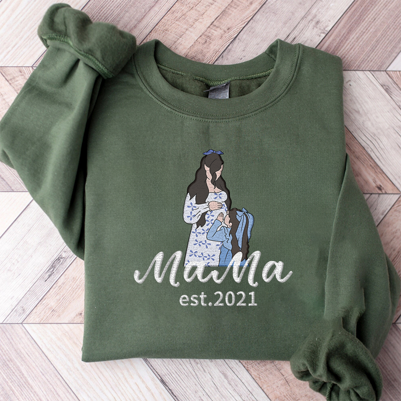 Custom Mama Embroidered Sweatshirt Personalised Mama Portrait Mother's Day