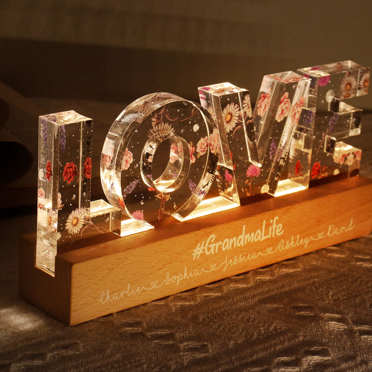 Love Grows Here, Birth Month Flower, Custom Flower Printed LED Night Light, Gift For Mom, Mother's Day Gift