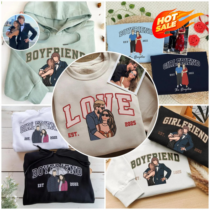 Loversdovey Personalized Embroidered Photo Couple Boyfriend and Girlfriend Matching Sweatshirts