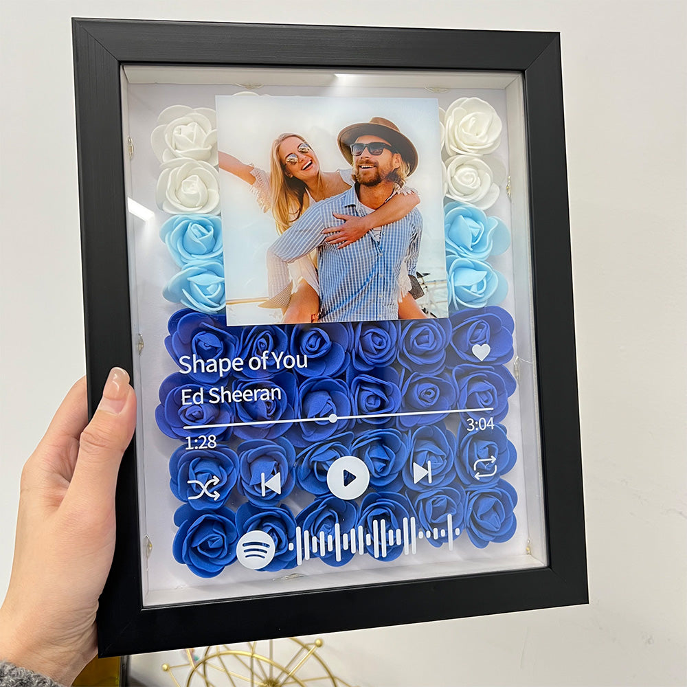 Personalized Flower Shadow Box With Couple Photo For Valentine's Day
