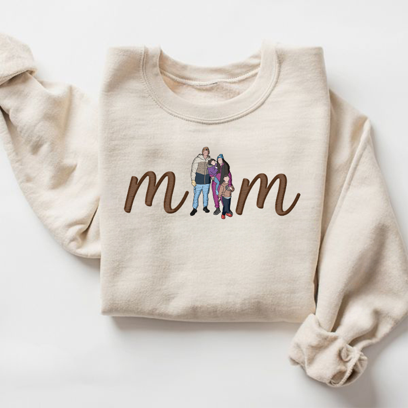 Custom Mum in Family Portrait Photo Full Embroidered Sweatshirt