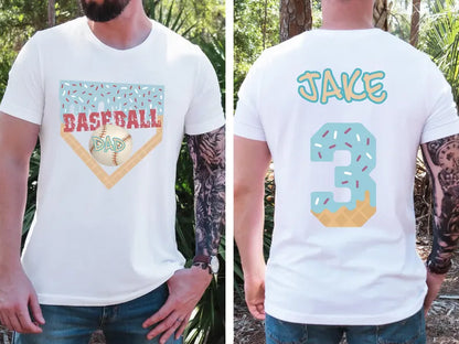Customized Baseball Ice Cream Drip T-Shirt - Name And Number Printed On The Back - Gift For Dad