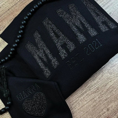 Custom Glitter MAMA Embroidered Sweatshirt, Embroidered Scripted Glitter Hoodie