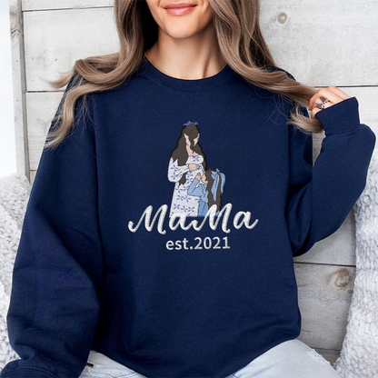 Custom Mama Embroidered Sweatshirt Personalised Mama Portrait Mother's Day