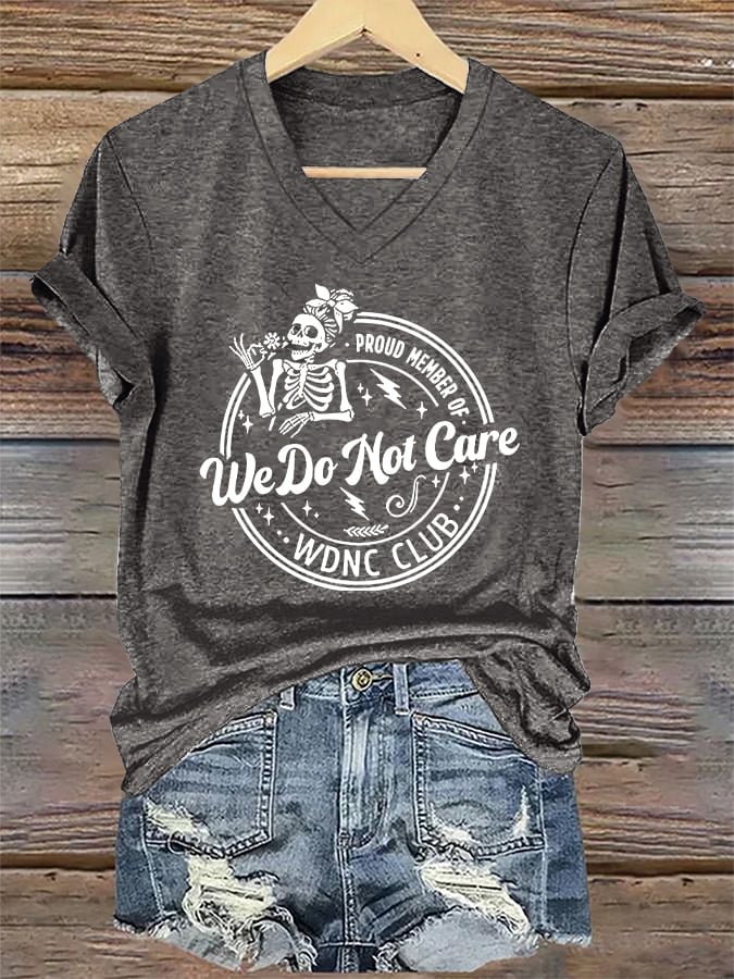 🔥Buy 3 Get 15% Off🔥V-Neck Retro Funny Proud Member Of WDNC Club We Do Not Care Menopause Perimenopause Print T-Shirt