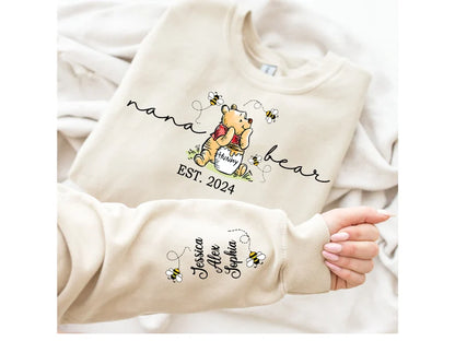 Custom Mama Bear Sweatshirt,Mama Est with Kids Name on Sleeve Sweatshirt, Personalized Mom Sweatshirt, Nana, Grandma, Gigi,Mothers Day Shirt