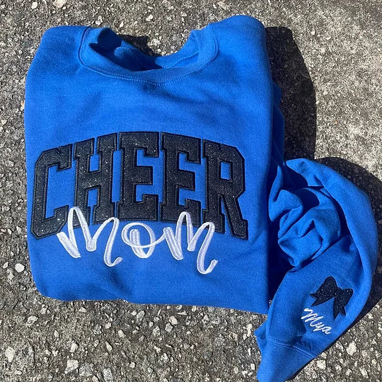 Personalized Glitter Embroidered Cheer Mom Sweatshirt