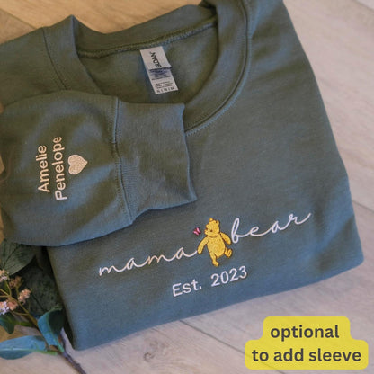 Custom Mama Papa Est EMBROIDERED Winnie the Pooh, Custom Embroidered Pregnancy Announcement, Dad and Mom Sweatshirts