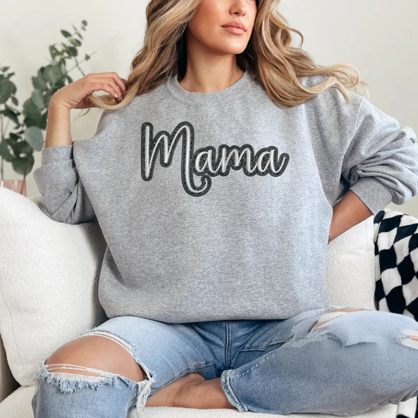 Mama Glitter Embroidered Sweatshirt - Comfortable & Stylish Mom Gift in Multiple Colors