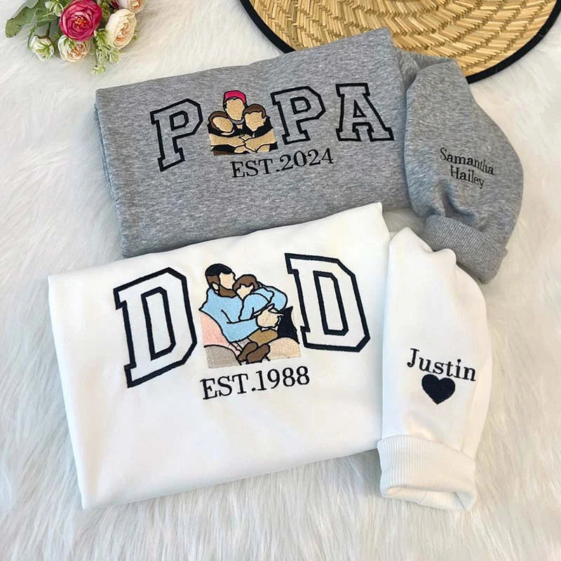 Custom Dad Shirt - Embroidered Portrait Shirt with Photo - Unique Gift for Dad and Family