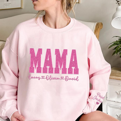 Custom Mom Glitter Embroidered T-shirt &Sweatshirt With Loving children‘s Name