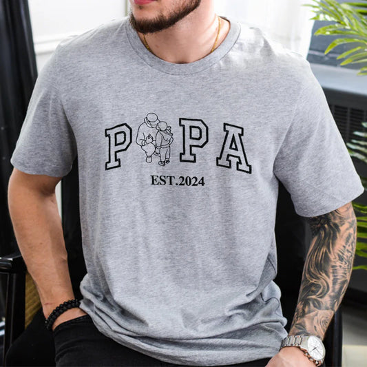 Custom Embroidered Papa & Child Portrait Sweatshirt – Personalized Photo Gift for Papa