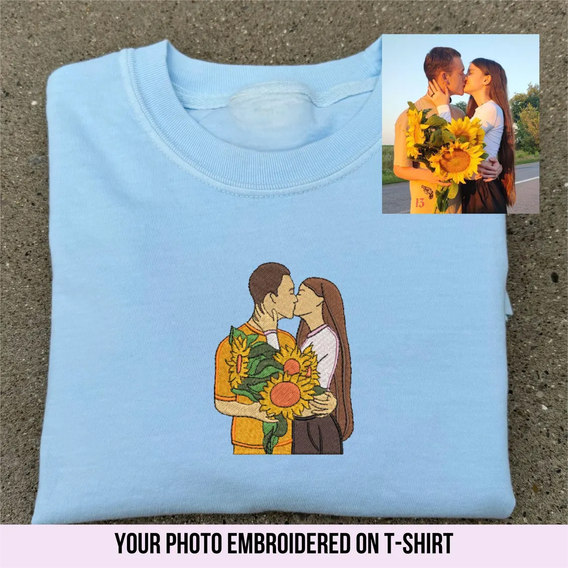 Custom EMBROIDERED Couple Portrait on Crewneck-Unique Gift for Him and Her