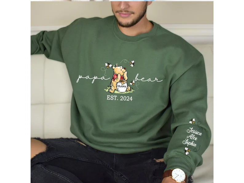 Custom Mama Bear Sweatshirt,Mama Est with Kids Name on Sleeve Sweatshirt, Personalized Mom Sweatshirt, Nana, Grandma, Gigi,Mothers Day Shirt