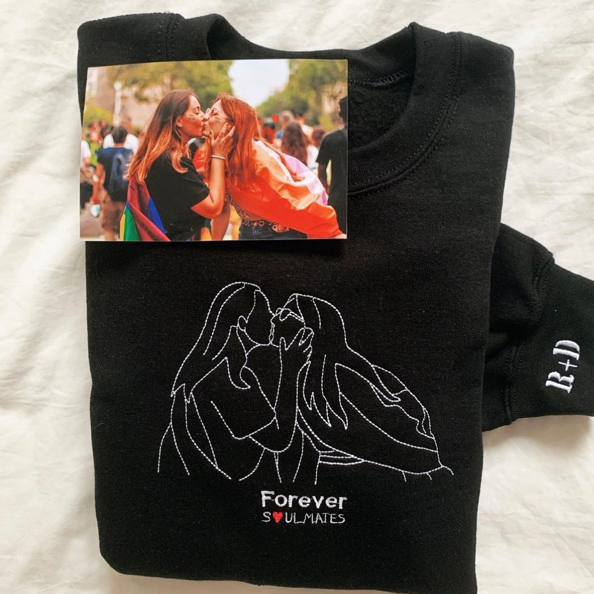 Embroidered Loversdovey Couple Photo Hoodie