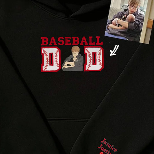 Baseball Dad Custom Portrait Embroidered Sweatshirt, Father Day Sweatshirt, Gift For Dad