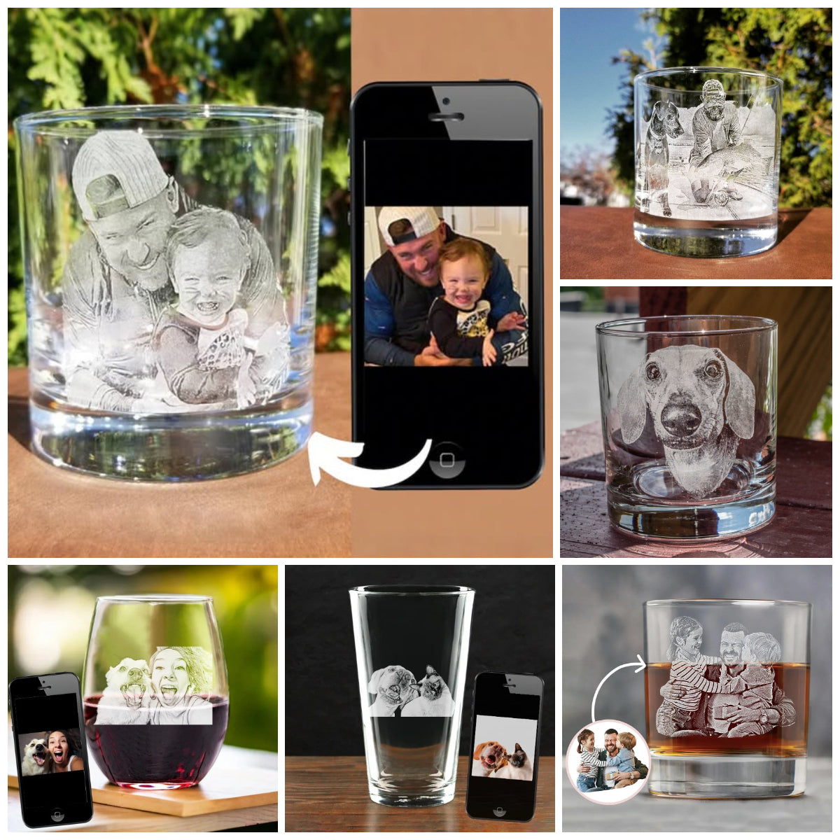 Etched Picture Rocks glass | Father's day, dad gifts, personalized whiskey glass, personalized glassware, custom portrait, unique dad gifts