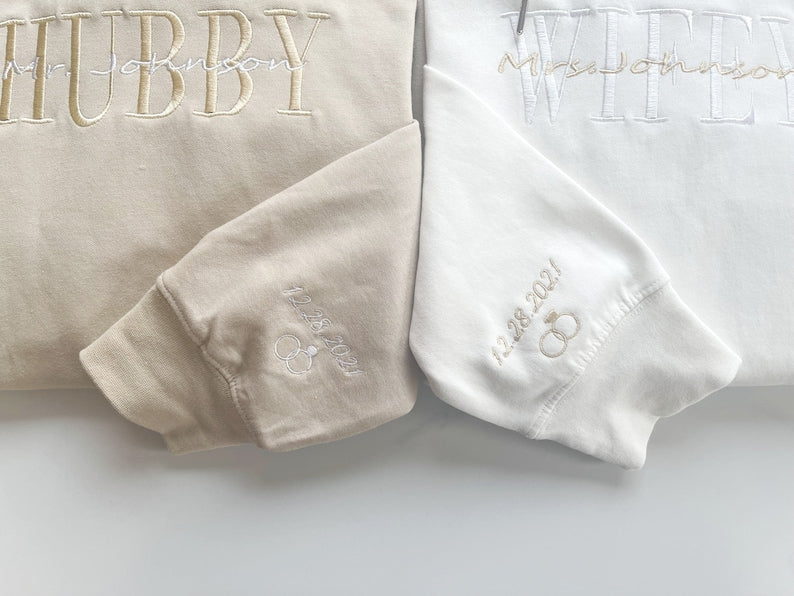Personalized Embroidered Wifey Hubby Sweatshirt