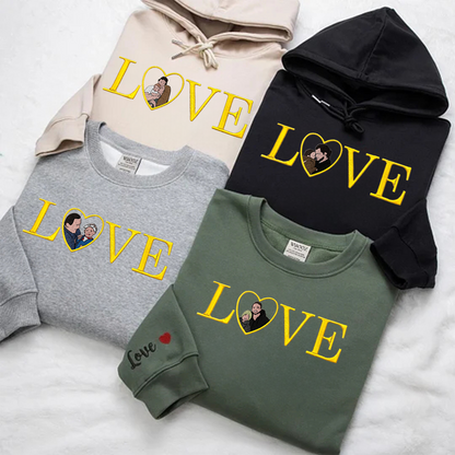 Loversdovey Personalized Embroidered Photo Family LOVE Crewneck/Hoodie/T-shirt