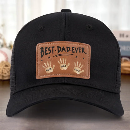 Best Dad Ever, Stamped With Love - Family Personalized Custom Leather Patch Hat - Father's Day, Gift For Dad, Grandpa