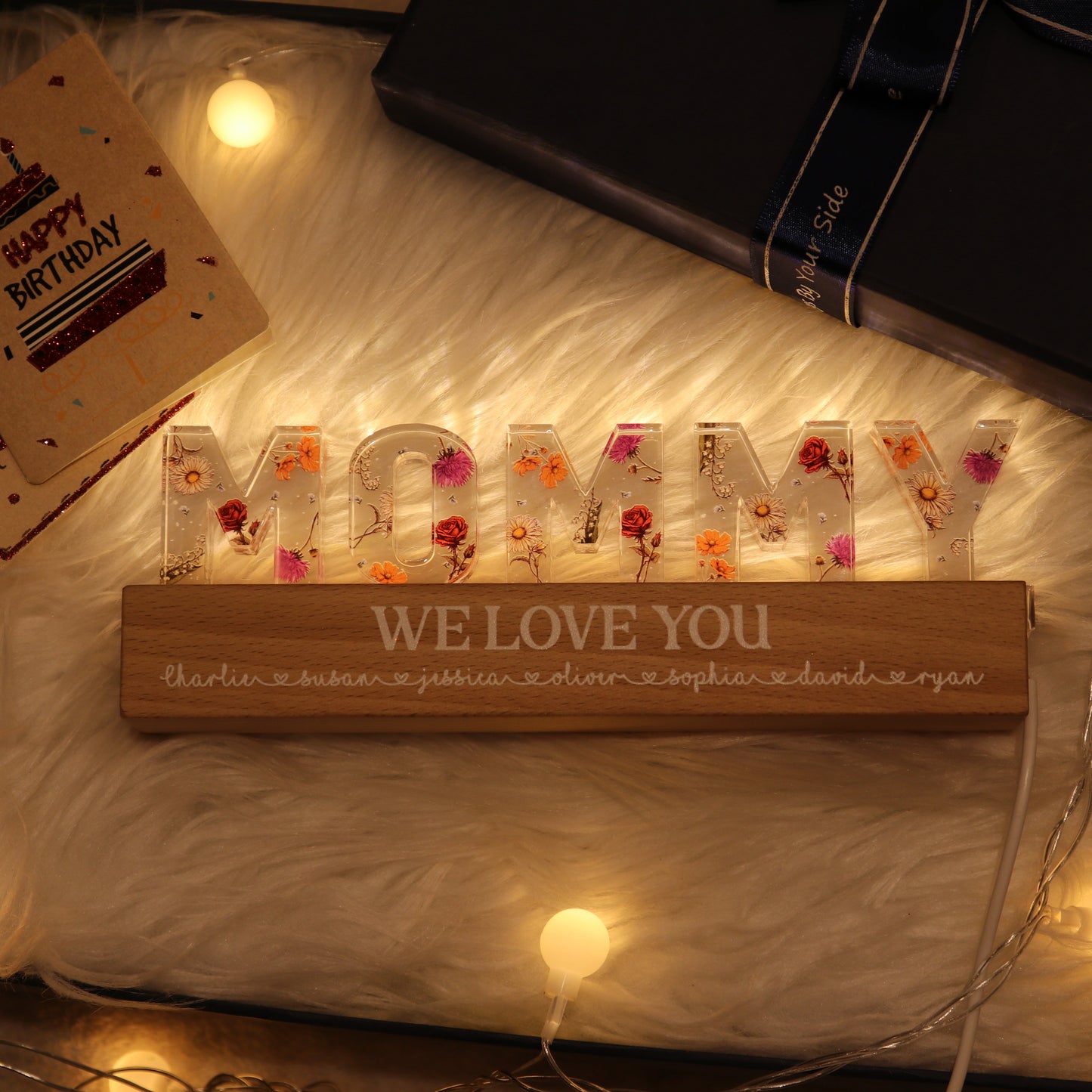 Birth Month Flower Custom LED Night Light, Birthday Gift, Anniversary Gift For Mom, For Wife, For Her