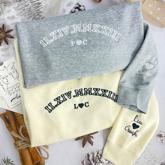 Custom Roman Numeral Embroidered Anniversary Hoodie Sweatshirt, Anniversary Gift