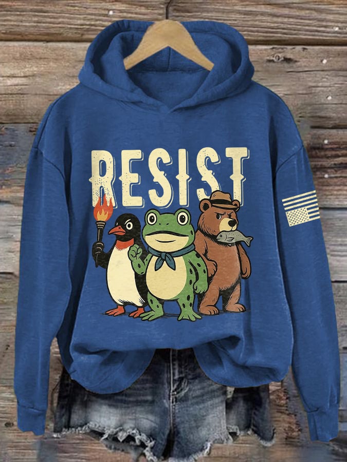 🔥Buy 3 Get 15% Off🔥Retro Bear Frog Penguin Portland Frog Resist Print Hoodie