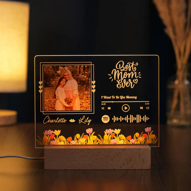 Custom LED Light Frame with Music Player - Celebrate Mom with Photos, Names & Your Special Message