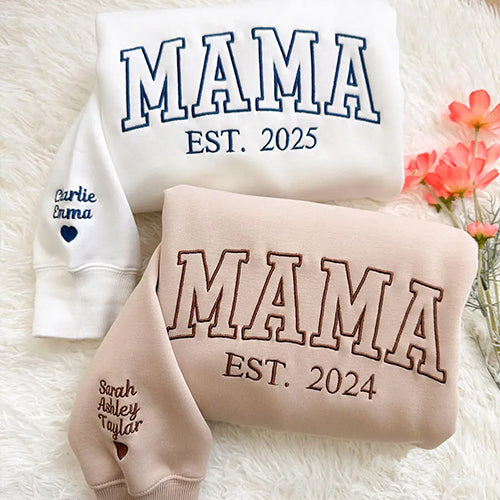 Custom Embroidered Sweatshirt With Your Child's Name And Heart On The Sleeve As A Mother’s/Father's Day Gift