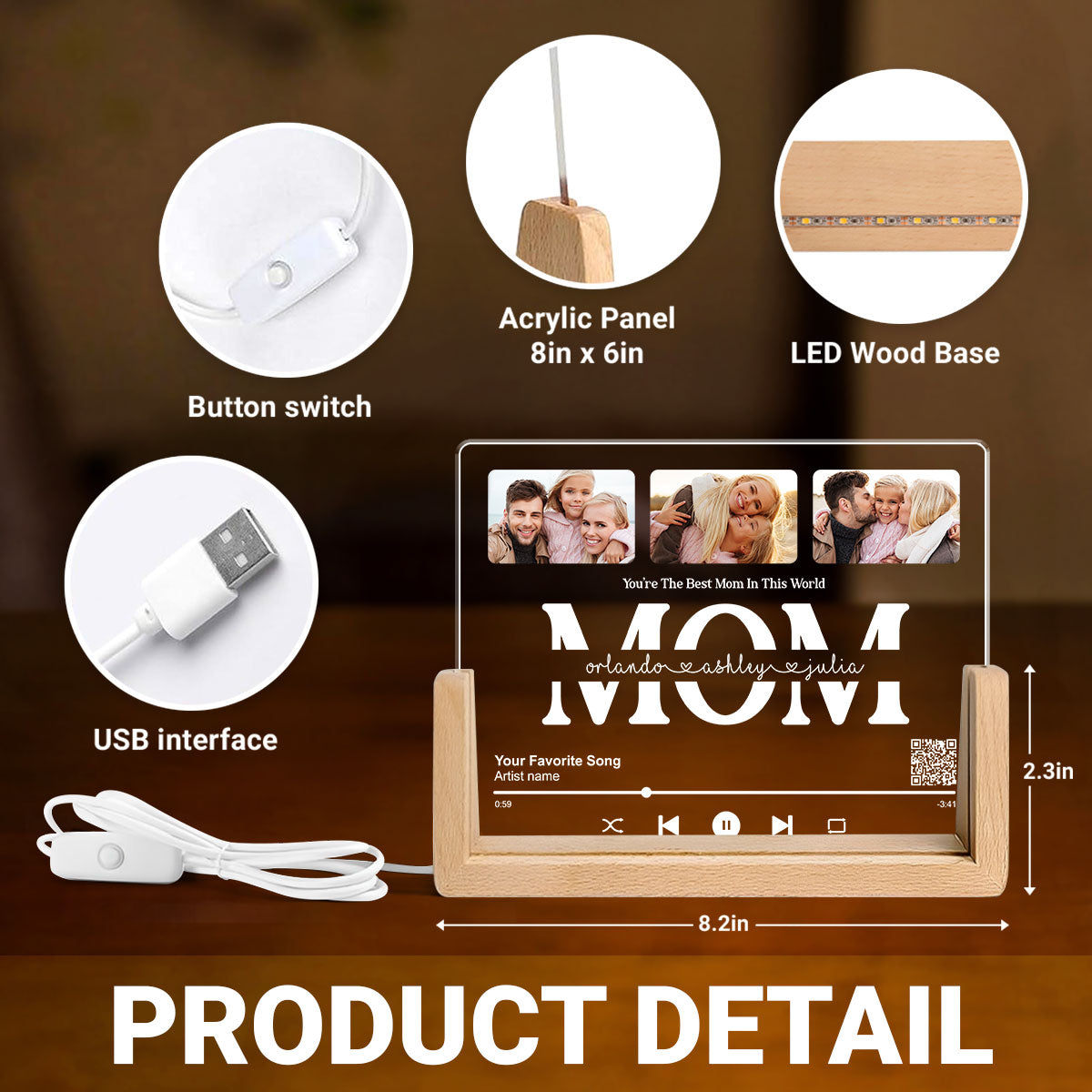 Customize with a Song That Speaks Your Heart, Personalized Photo LED Night Light