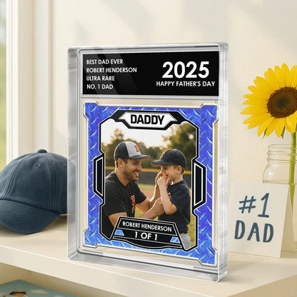 Custom Photo No. 1 Dad Trading Card Style Personalized Acrylic Block Plaque