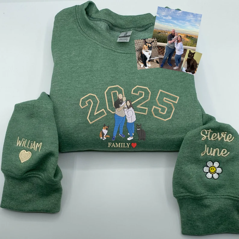 Custom Family Photo Portrait Embroidered Sweatshirt, Daddy Est Hoodie, Portrait from Photo, Custom Father/Mother Gift