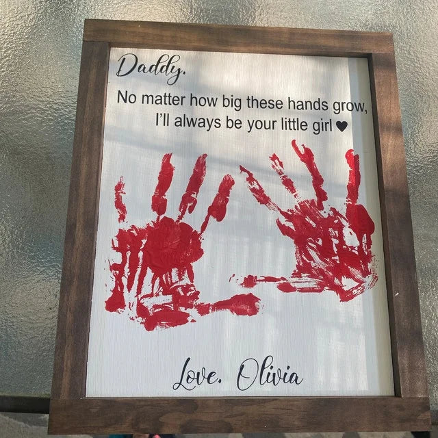 Dad - Father's Day Gift, Father's Day Wooden Diy Handprint Sign, Gifts For Dad, Child's Handprint Sign, Gifts For Grandpa